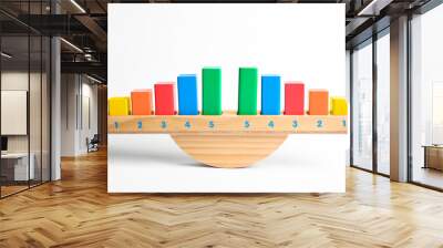 Wooden scale with colorful blocks isolated on white. Montessori toy Wall mural