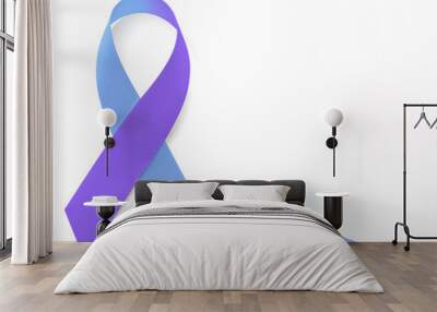 World Arthritis Day. Blue and purple awareness ribbon on white background, top view Wall mural