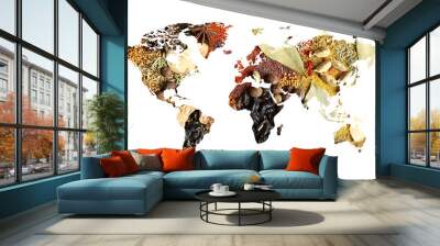 World map of different aromatic spices on white background. Creative collection Wall mural