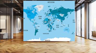 World map with names of countries and oceans. Travel agency concept Wall mural