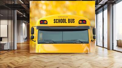 Yellow school bus outdoors. Transport for students Wall mural