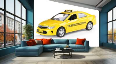 Yellow taxi car with roof sign on white background Wall mural