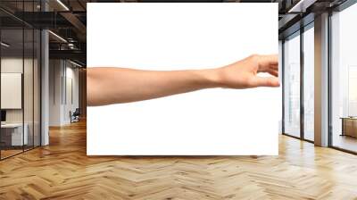 Young woman holding hand on white background, closeup Wall mural