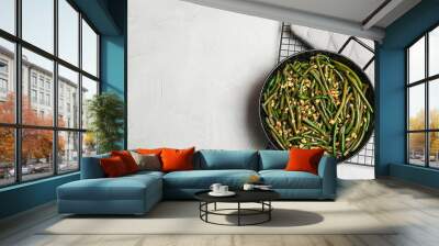 Yummy green beans with almonds in dish on table Wall mural