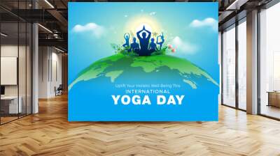  Creative concept Yoga Day. June 21st celebration background. Vector illustration. Wall mural