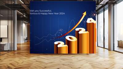 2024 Happy New Year Welcome design. Growth Concept for business target and goals background. Wall mural