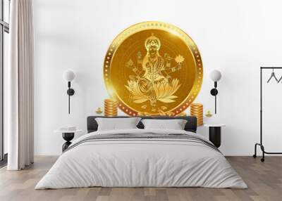 Gold coins with goddess lakshmi for Akshaya Tritiya or Dhanteras festival celebration. Wall mural