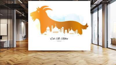 Happy bakrid wishes or Eid Al Adha Mubarak. Celebration banner with goat islamic holiday background. Wall mural