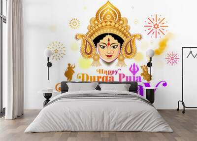 Happy Durga Puja Mahotsav background. Goddess Devi Maa Durga vector illustration for Navratri festival, wishes, post, banner, greeting design. Wall mural