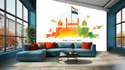 Red Fort background for independence day of India. 15th August freedom celebration greeting. Wall mural