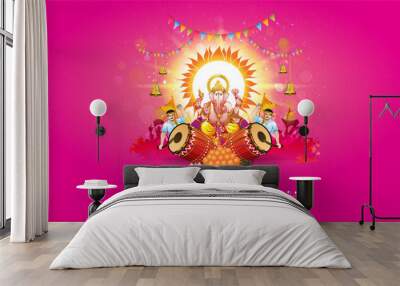 Vector greeting of Ganesh chaturthi festival. Happy Ganesh chaturthi. Indian traditional Lord Ganesha Ganpati puja and celebration background. Poster banner header or social media wishes post design. Wall mural