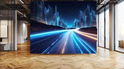 Abstract road with blue light trails , data transfer speed and digitization concept Wall mural