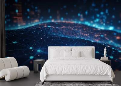 illustration of futuristic high-speed light in cyberspace. Information technology network of data center. Abstarct background light Wall mural