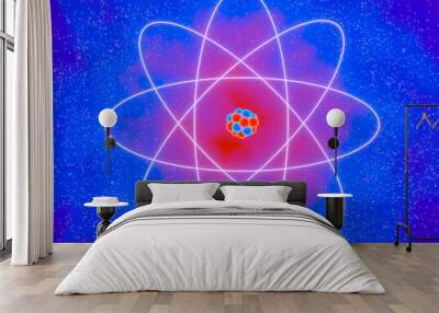 Classical Atom Symbol, with Protons, Neutrons and Electrons. Conceptual Illustration. Wall mural