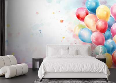 Artistry in celebration Charming watercolor birthday border design with balloons, presents, confetti, and cakes Wall mural