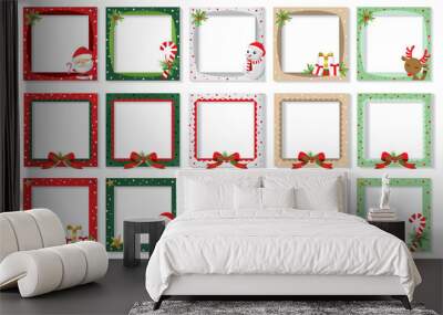 Set of Christmas photo frame vector Cartoon Design, Cute Christmas border design decoration with Santa Claus.  Wall mural