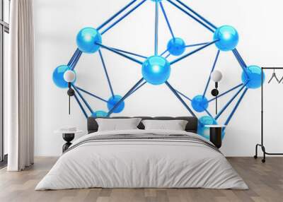 Stylized blue molecular structure representing connections and interactions in science and technology. isolated white background Wall mural