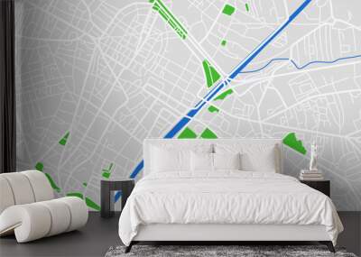 City map. Town streets with park and river. Downtown gps navigation plan, abstract transportation urban vector drawing map town small road pattern texture. Wall mural