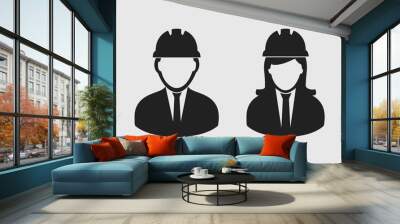 Engineer Couple Icon. Male and Female Symbol with Worker Cap . Wall mural