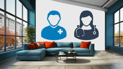 Medical Team Icon. Male and female doctor symbols on gray background. Wall mural