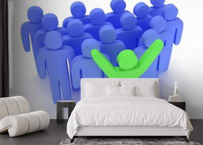 Group of stylized blue people with teamleader Wall mural