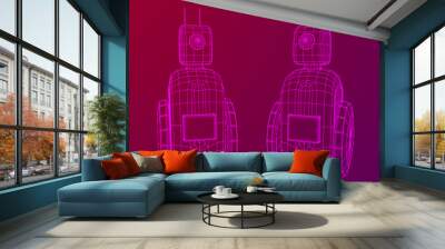 Robot Promoter LCD Screen on two wheels. Ad promo bot. Wireframe low poly mesh vector illustration Wall mural