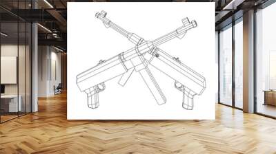 Submachine gun german MP 40 world war 2 firearms pistol. Wireframe low poly mesh vector illustration. Wall mural