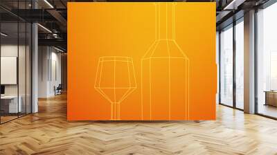 Wine bottle with wine glass. Wireframe low poly mesh vector illustration Wall mural