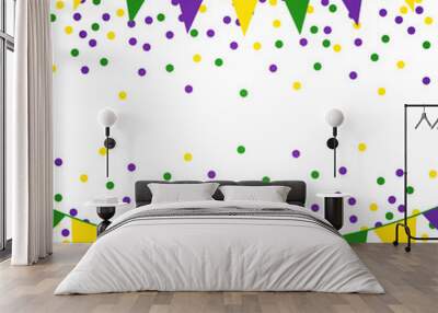 Mardi Gras background with beads and flags. Vector illustration Wall mural