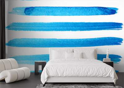 Set of bright blue brush strokes Wall mural