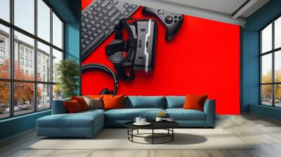 gamer workspace concept, top view Wall mural