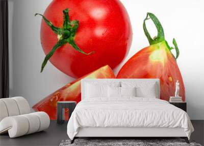 red tomato vegetable with cut isolated on white background Wall mural