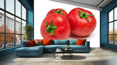 Three ripe  tomatoes isolated on white background Wall mural