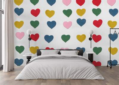 Many colorful paper hearts on paper background. Valentine's day, mother day, wedding, 8 march of concept. Heart stock images Wall mural