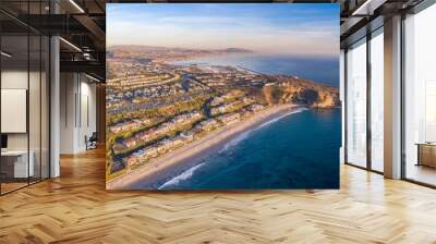 Aerial view of the California coast and ocean in Dana Point, Orange County on a sunny day with the harbor in view. Wall mural