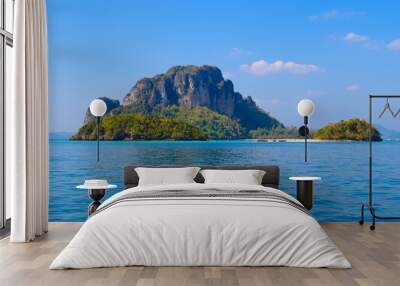 Tropical sea with island in andaman sea in Krabi during summer vacation time. Wall mural