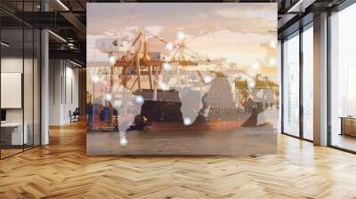 World map ports service of shipping line background industry shipping logistics business. Wall mural