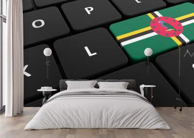 Computer keyboard, close-up button of the flag of Dominica. 3D render of a laptop keyboard Wall mural