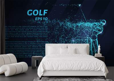 Golf from the blue points of light. Golfer hits the ball from the particles. Vector illustration. Wall mural