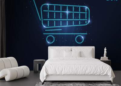 Hologram shopping. Holographic projection shopping cart. Flickering energy flux of particles. Scientific design trade. Wall mural