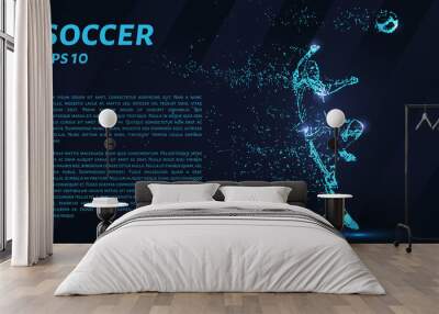 Soccer particles on a dark background. Soccer from circles and points. Wall mural