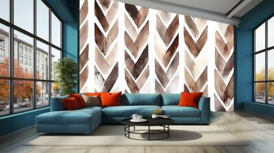 Abstract chevron pattern in earthy tones of brown and cream, perfect for backgrounds or textile designs. Wall mural