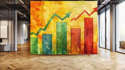 Dynamic abstract graphic depicting upward trends in business and growth with vibrant colors and bold shapes. Wall mural