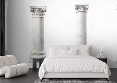 Collection of white marble pillars isolated on transparent background Wall mural