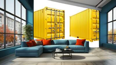 Collection of Yellow cargo containers isolated on transparent background Wall mural