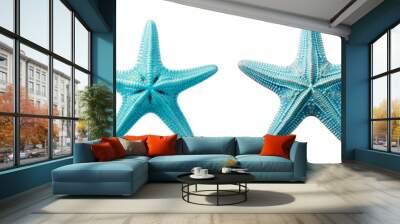 Collection set of blue starfishes isolated on transparent background Wall mural