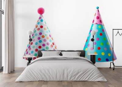 Collection set of Colorful birthday party hat isolated on transparent background Wall mural