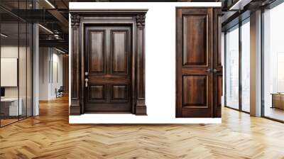 Collection set of dark wooden doors frame isolated on transparent background Wall mural