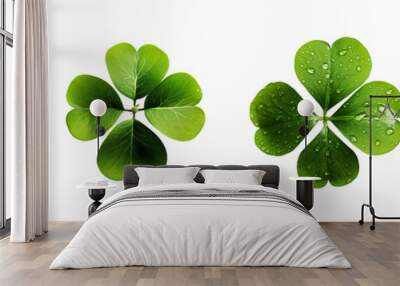 Collection set of four leaf clover isolated on transparent background Wall mural