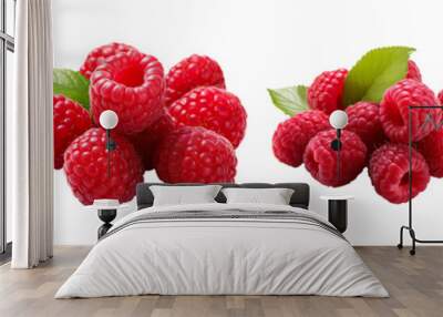 Collection set of fresh raspberries isolated on transparent background Wall mural